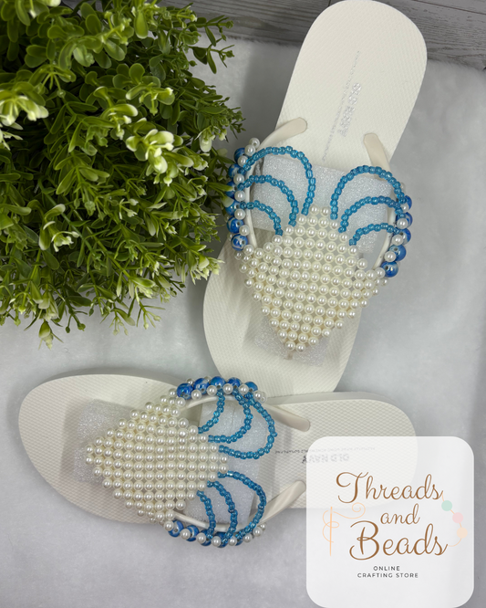 Handmade Beaded Flip-Flops – Blue & White Coastal Chic